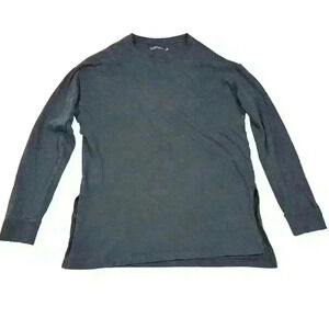 ABERCROMBIE Soft A&F Long Sleeve Shirt Black High Side Slit Crew Top Women Small